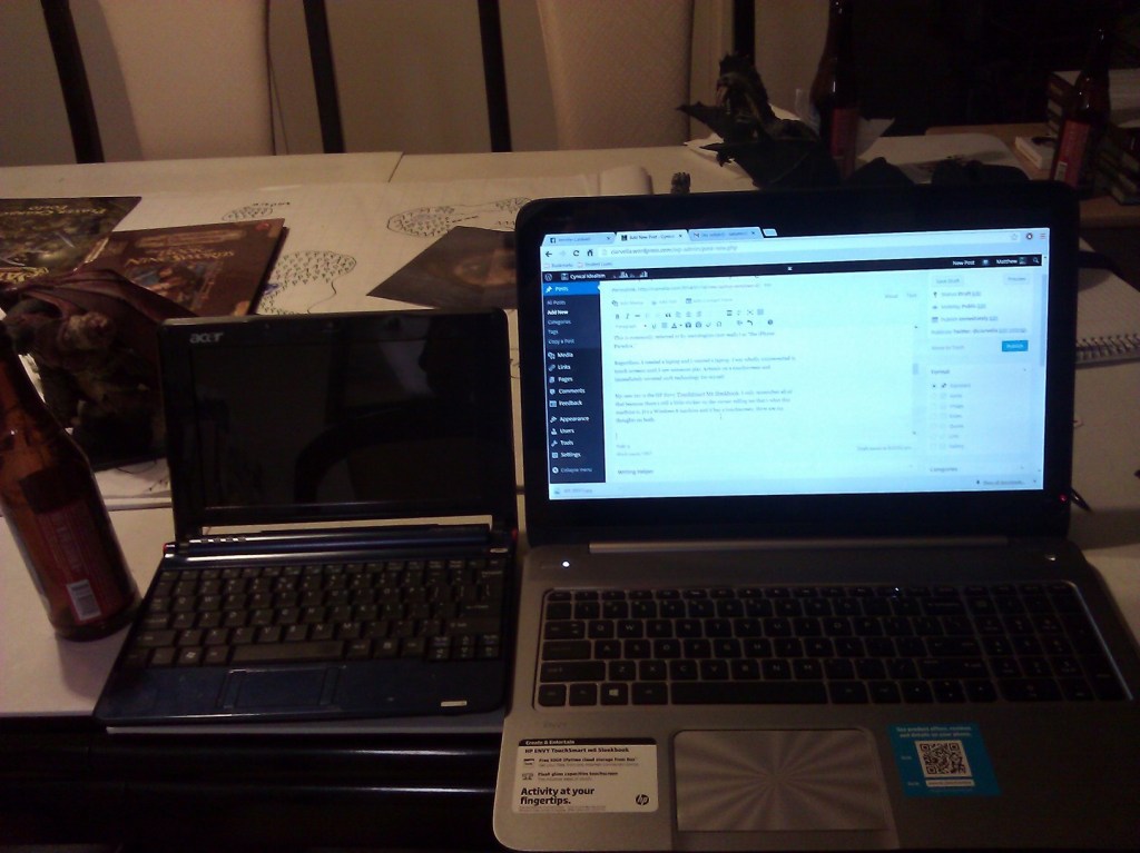 Size comparison for the Acer and the HP (and the beer bottle!)